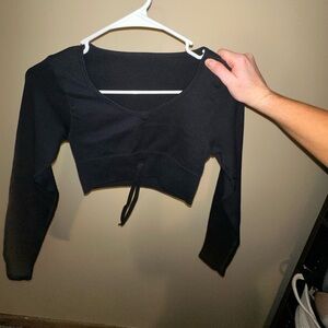 Amazon cropped long sleeve athletic top in black